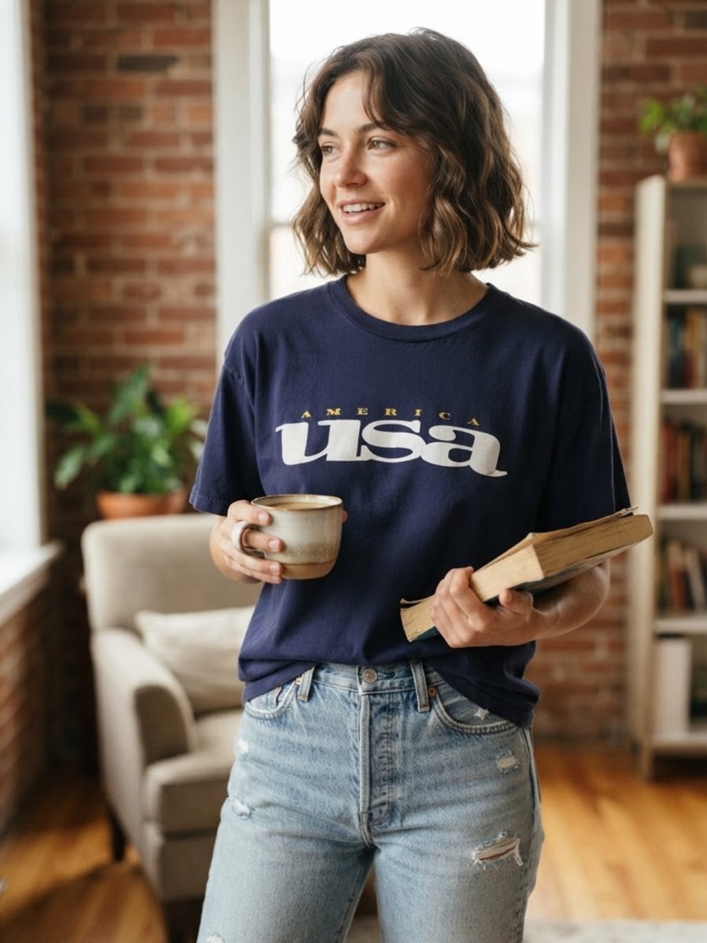 Vintage U.S. T'S 707 America USA Graphic Tee Navy Blue Large